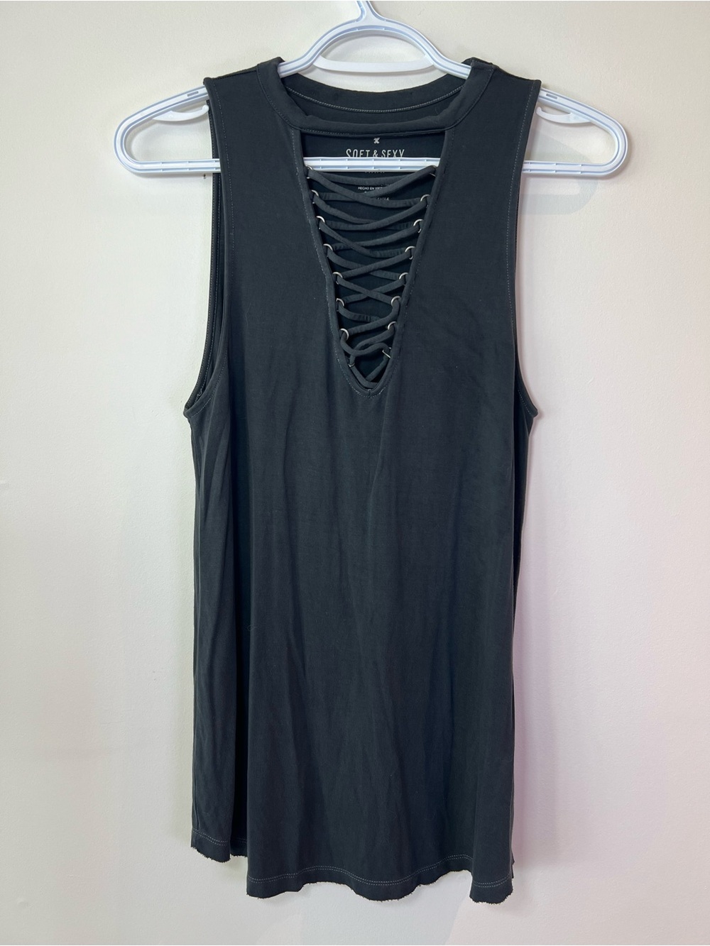 American Eagle Outfitters Soft & Sexy Black Lace-Up Minimalist Summer Tank Top